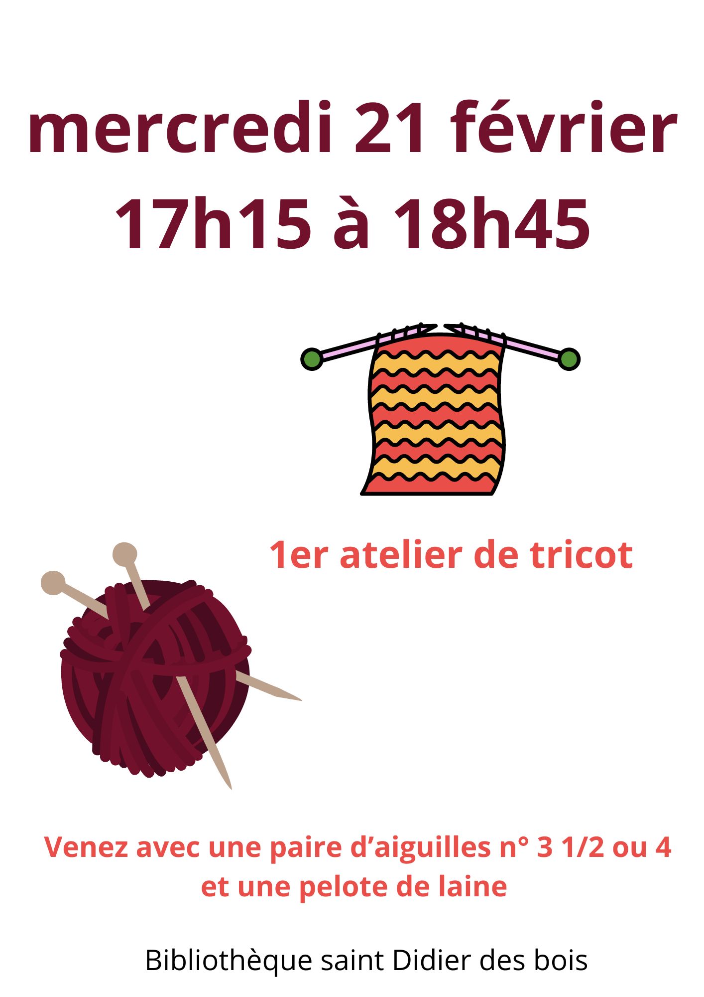 Atelier tricot 21 février 2024